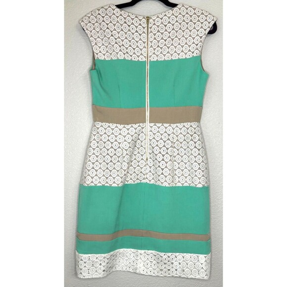 Studio 1 Sleeveless Colorblock Lace Sheath Midi Dress Boat Neck Green White Sz 6 - Picture 2 of 9